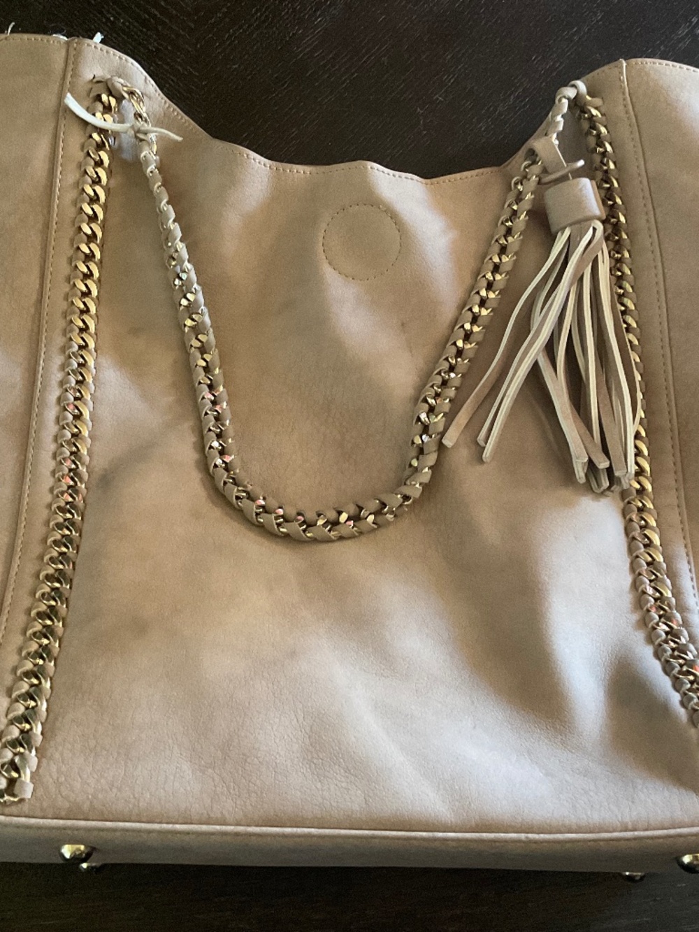 Tan faux suede bucket tote